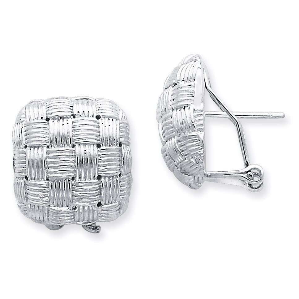 Square Fancy Omega Back Earrings Sterling Silver QE2932, MPN: QE2932, 723252421248