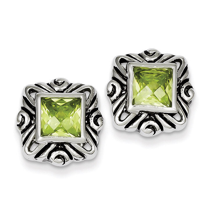 Green Diamond Square Earrings Sterling Silver QE3106, MPN: QE3106, 883957925240