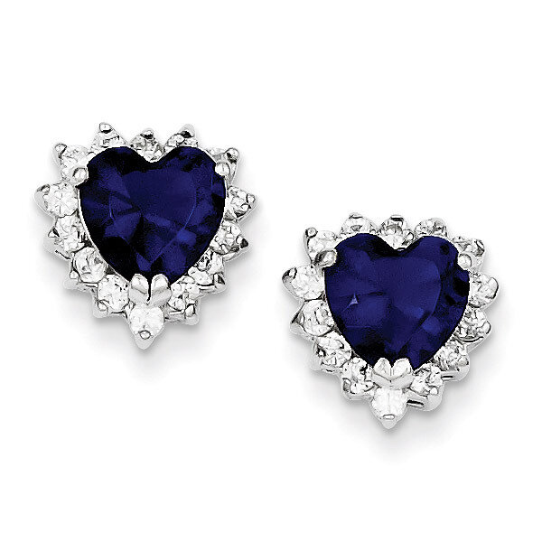 Dark Blue and Clear Diamond Heart Earrings Sterling Silver QE3123