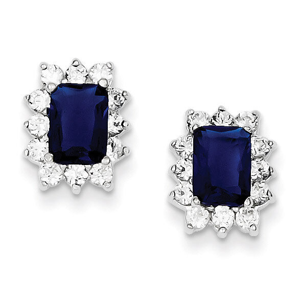 Dark Blue and Clear Diamond Earrings Sterling Silver QE3125