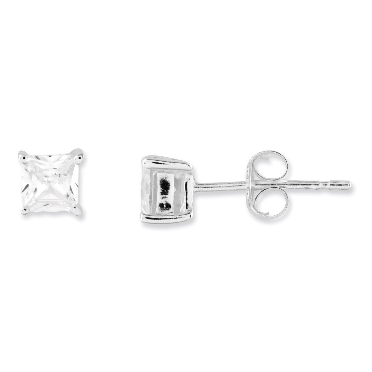 4mm Princess Basket Set Diamond Stud Earrings Sterling Silver QE3151, MPN: QE3151, 883957925424