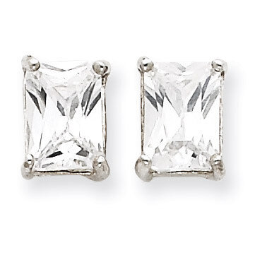 Emerald Diamond Stud Earrings Sterling Silver QE322, MPN: QE322, 883957926117