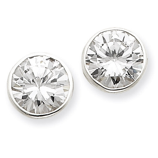 10mm Diamond Round Bezel Stud Earrings Sterling Silver QE3266