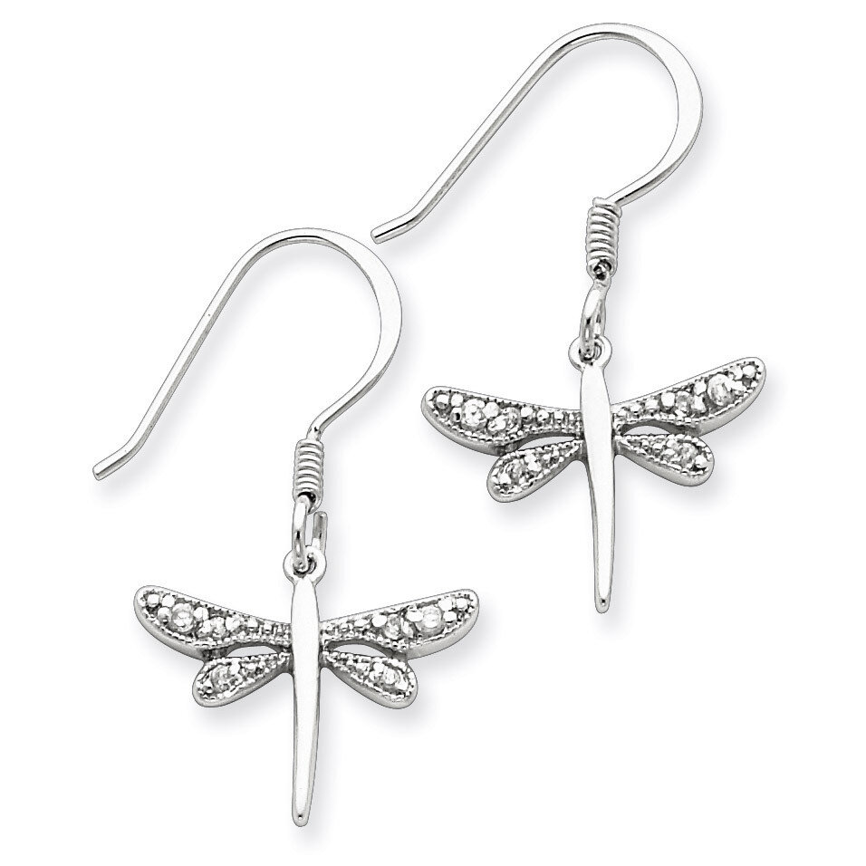 Dragonfly Earrings Sterling Silver Diamond QE3271
