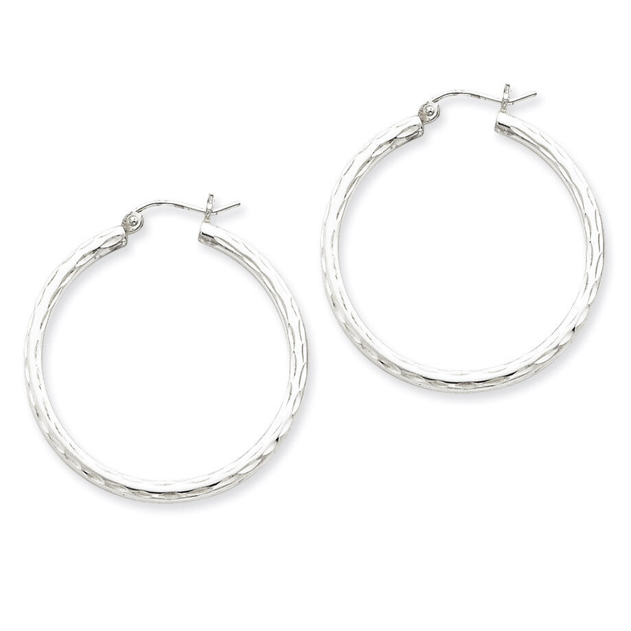 2.25mm Diamond Cut Hoop Earrings Sterling Silver Rhodium-plated QE3535, MPN: QE3535, 883957927190