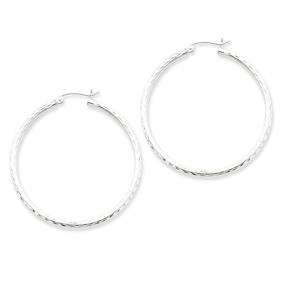 2.25mm Diamond Cut Hoop Earrings Sterling Silver Rhodium-plated QE3536, MPN: QE3536, 883957927206