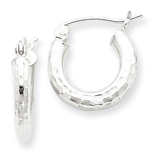3.00mm Diamond-cut Hoop Earrings Sterling Silver Rhodium-plated QE3545, MPN: QE3545, 883957927299