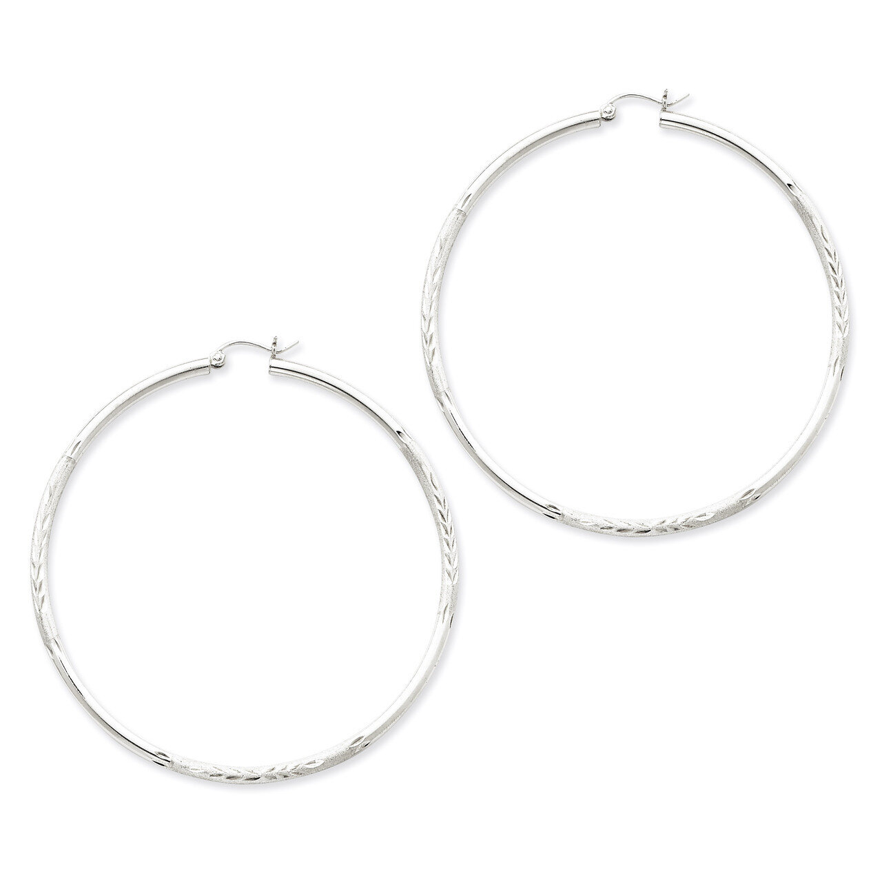 2.50mm Satin Diamond-cut Hoop Earrings Sterling Silver Rhodium-plated QE3551, MPN: QE3551, 88395792…