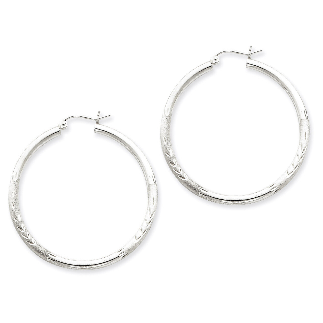 2.50mm Satin Diamond-cut Hoop Earrings Sterling Silver Rhodium-plated QE3553, MPN: QE3553, 88395792…