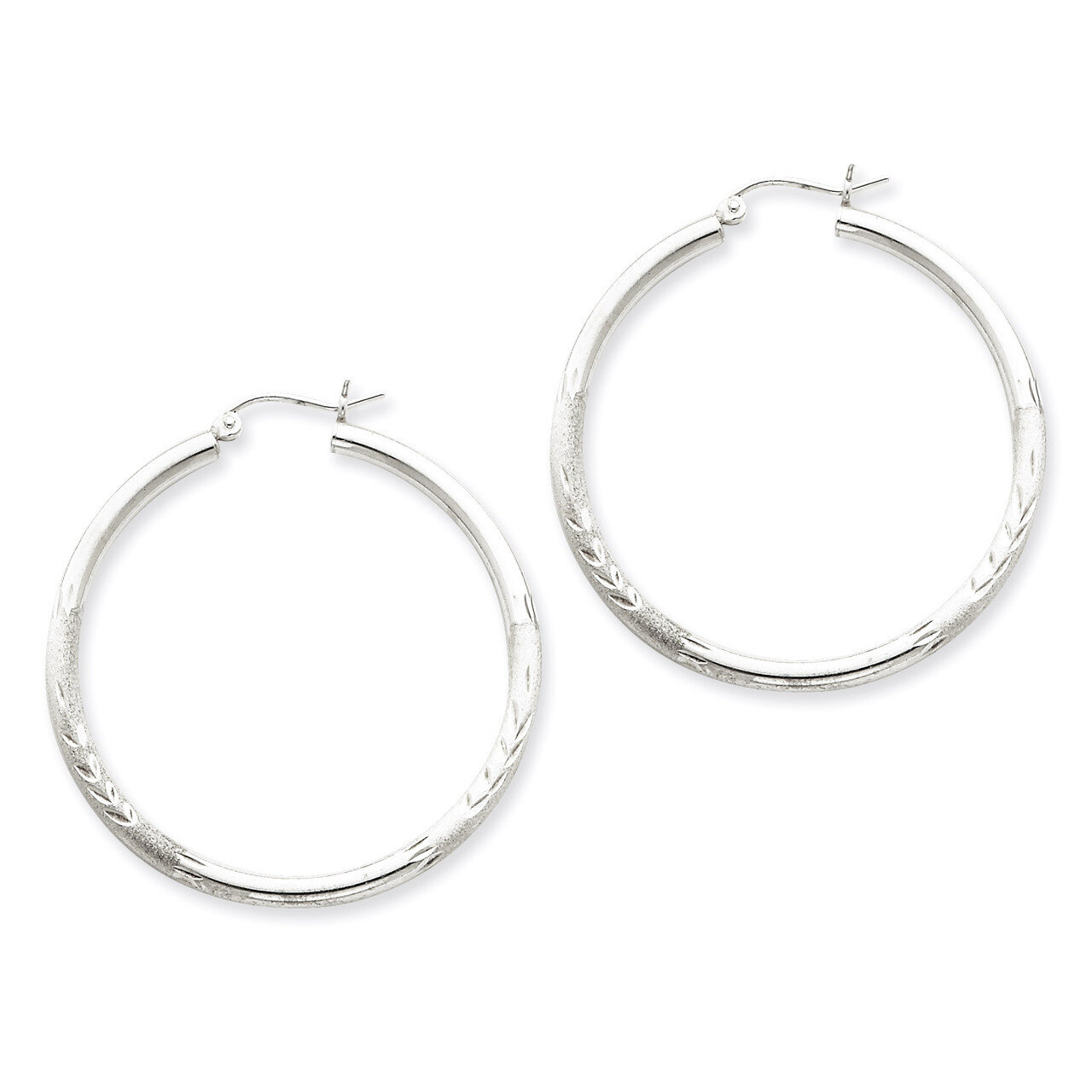 2.50mm Satin Diamond-cut Hoop Earrings Sterling Silver Rhodium-plated QE3554, MPN: QE3554, 88395771…