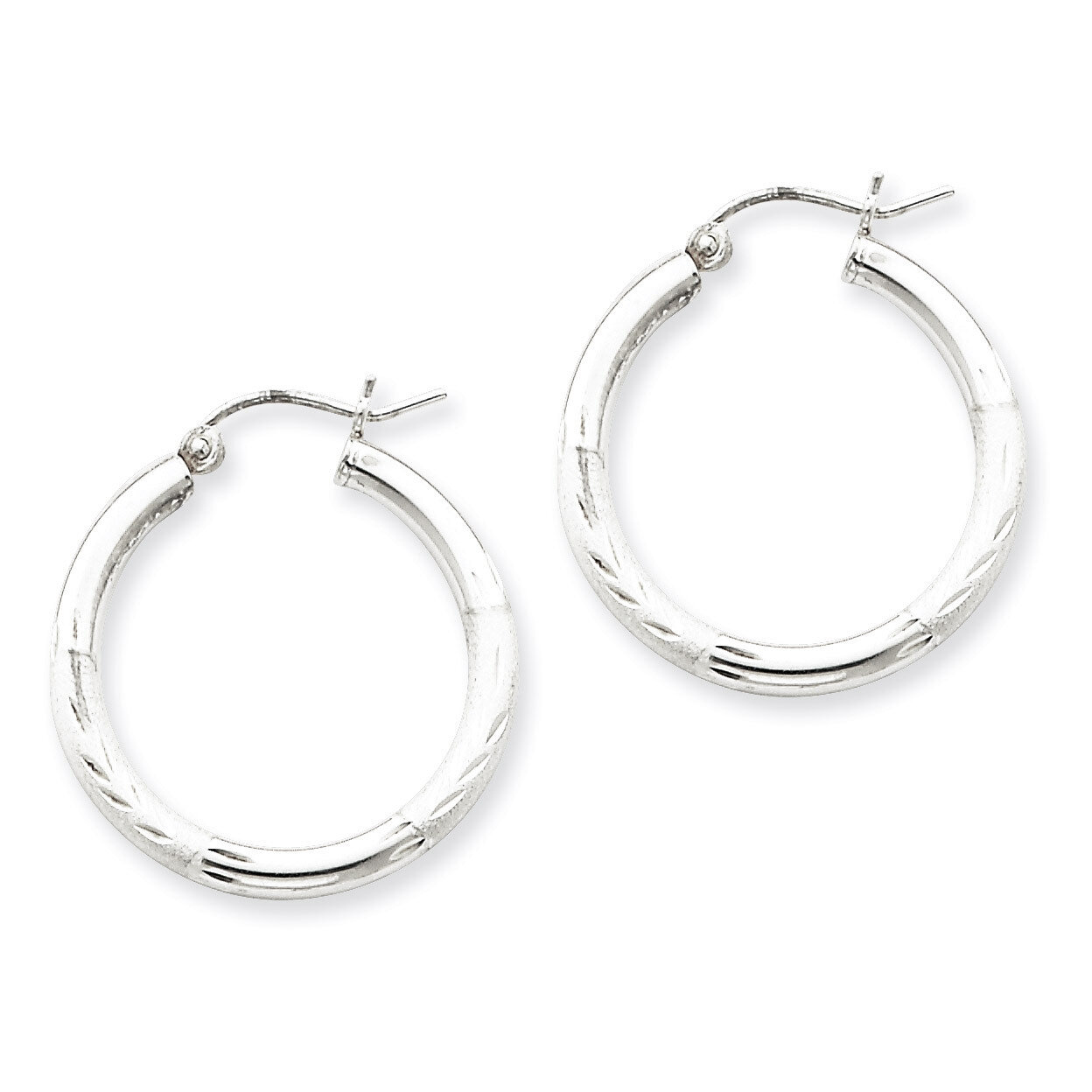 2.50mm Satin Diamond-cut Hoop Earrings Sterling Silver Rhodium-plated QE3556, MPN: QE3556, 88395792…
