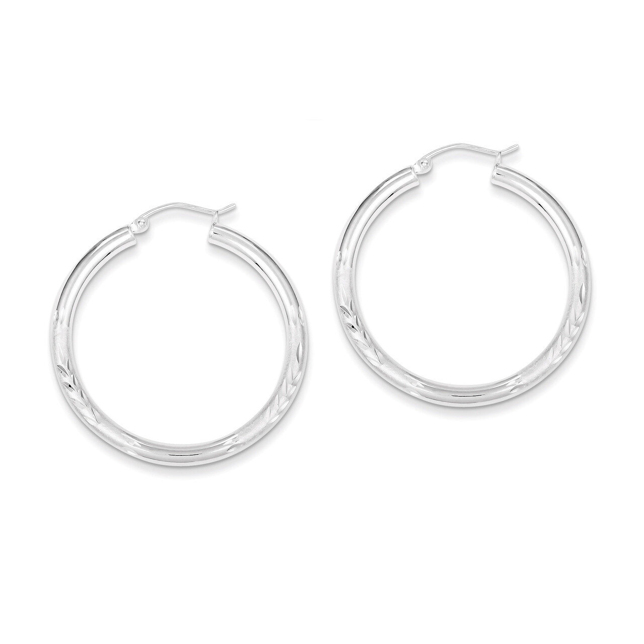 3.00mm Satin Diamond-cut Hoop Earrings Sterling Silver Rhodium-plated QE3558