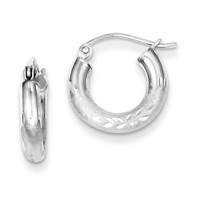 3.00mm Satin Diamond-cut Hoop Earrings Sterling Silver Rhodium-plated QE3563