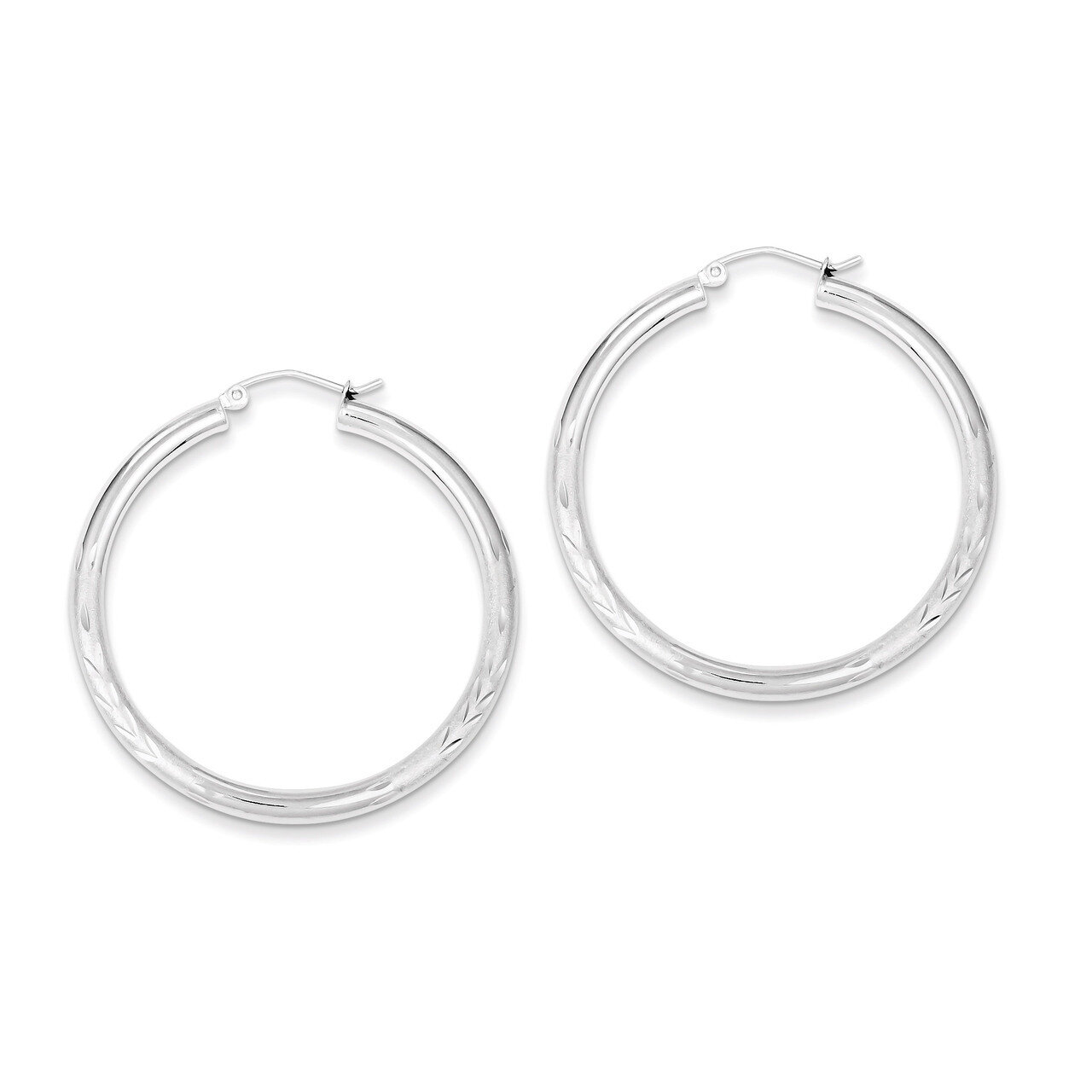 3.00mm Satin Diamond-cut Hoop Earrings Sterling Silver Rhodium-plated QE3564, MPN: QE3564, 88395792…