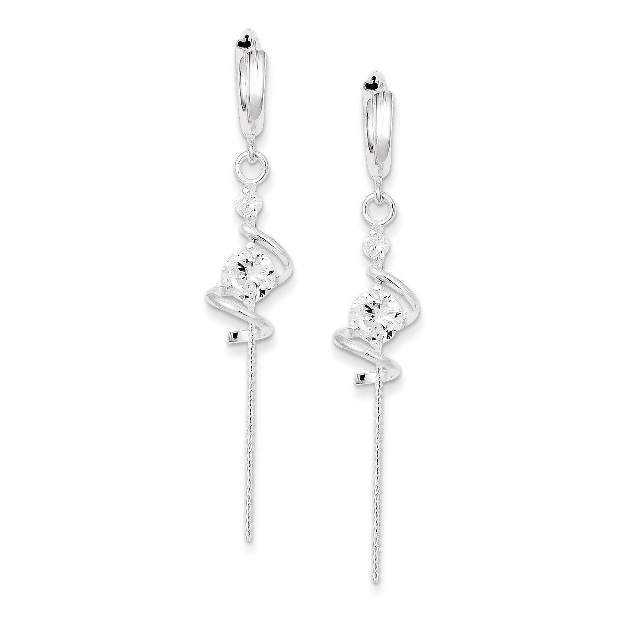 Spiral Diamond Dangle Hoop Earrings Sterling Silver QE4092