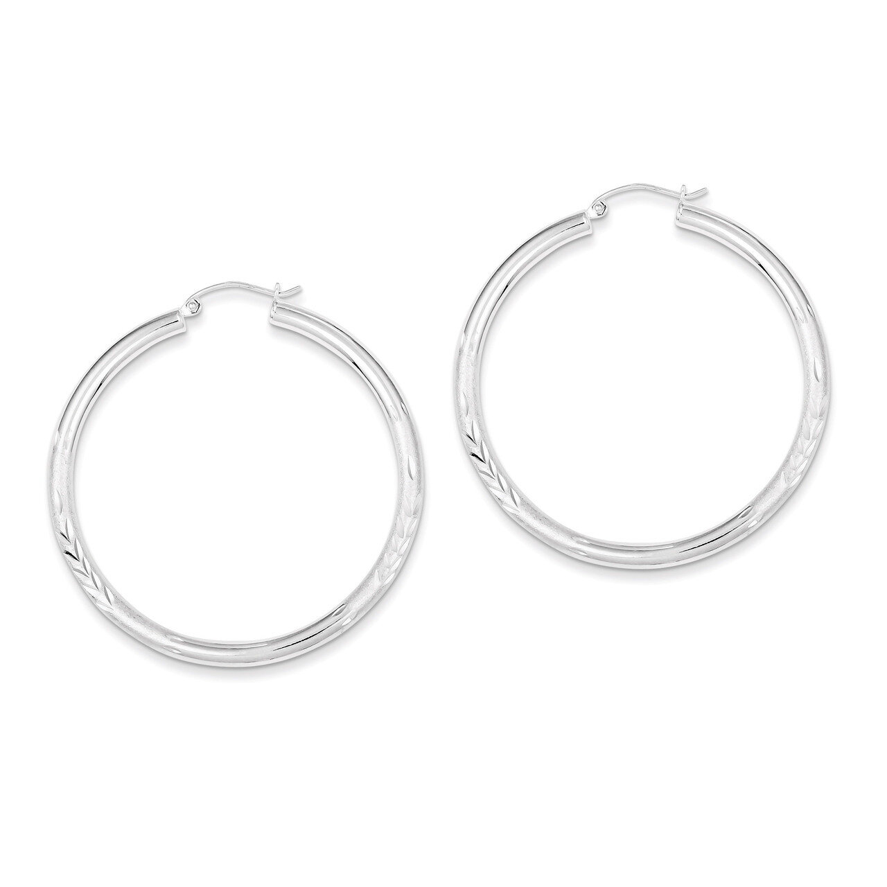 3.00mm Satin Diamond-cut Hoop Earrings Sterling Silver Rhodium-plated QE4246, MPN: QE4246, 88395792…