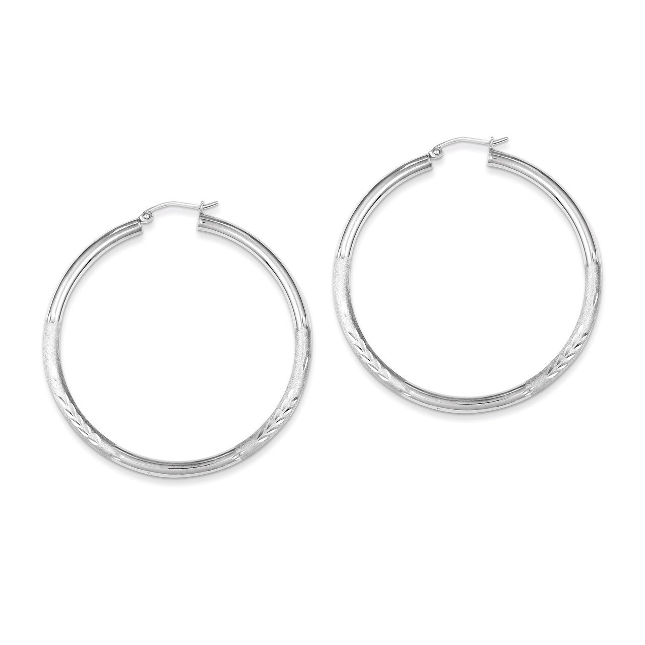 3.00mm Satin Diamond-cut Hoop Earrings Sterling Silver Rhodium-plated QE4247