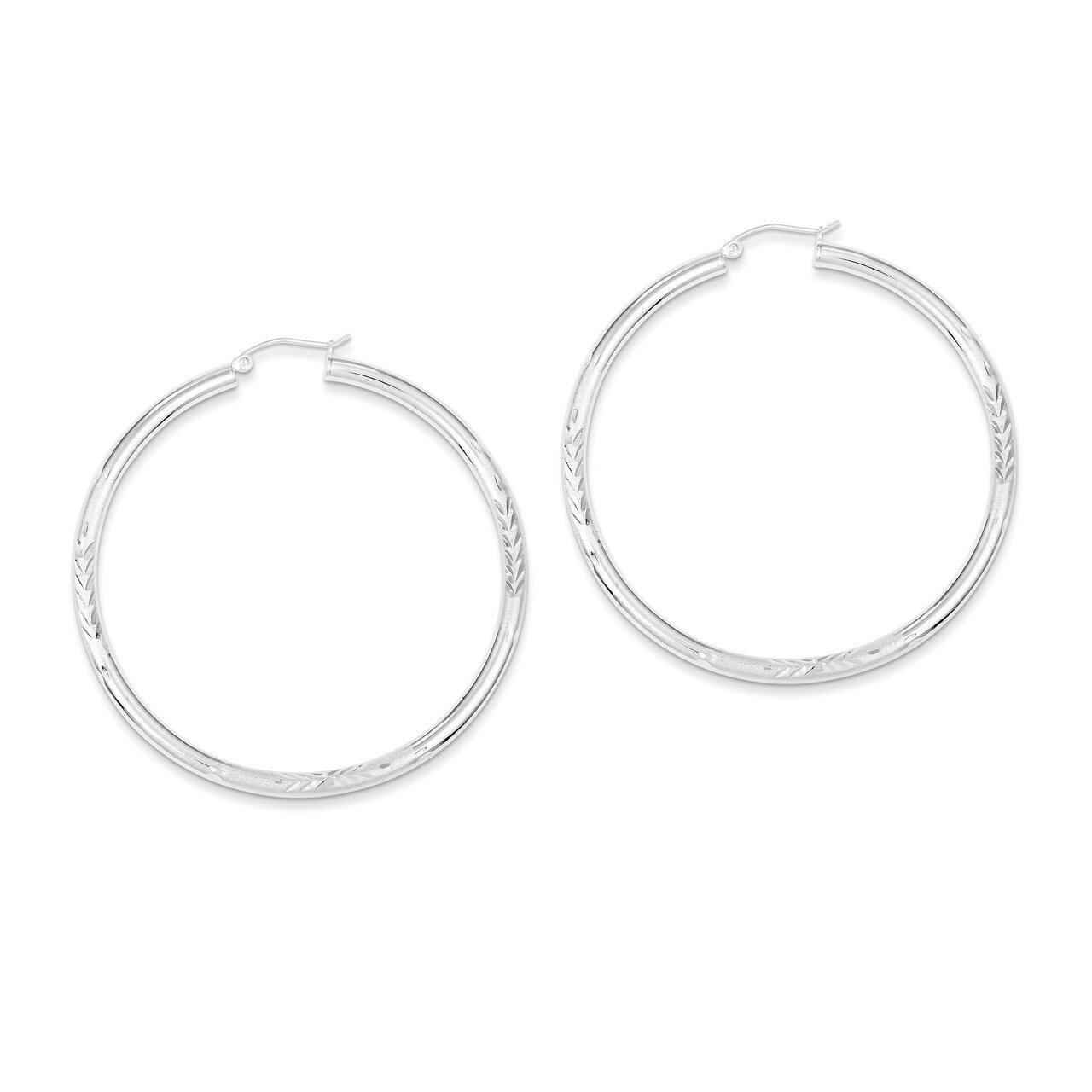 3.00mm Satin Diamond-cut Hoop Earrings Sterling Silver Rhodium-plated QE4248