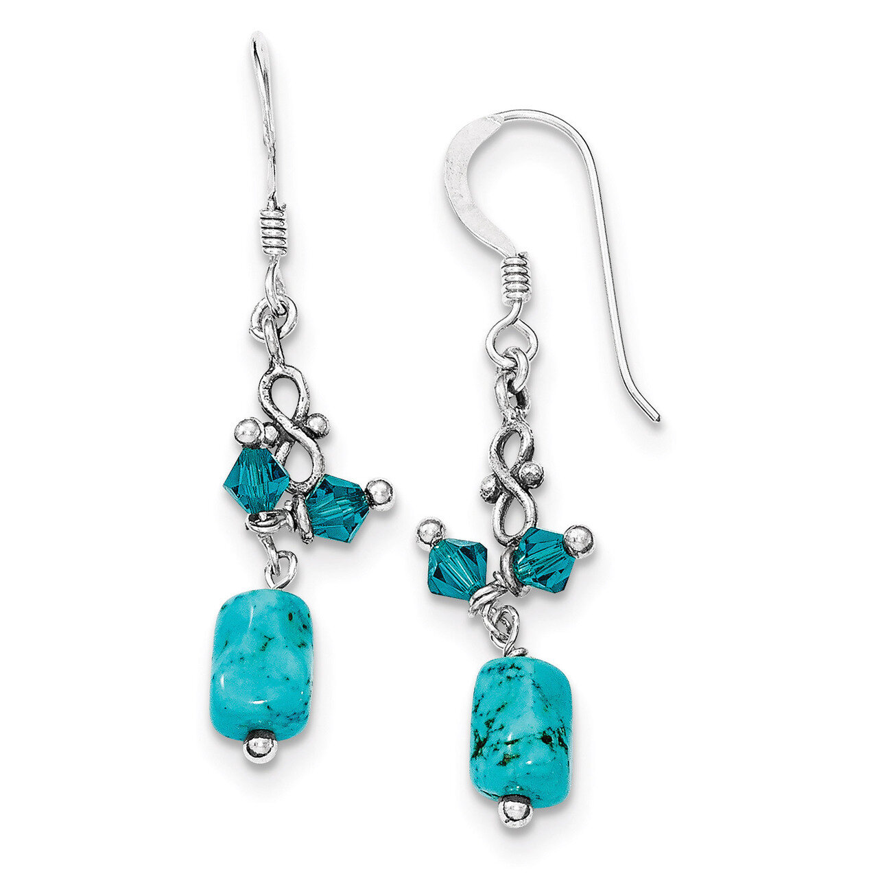 Turquoise & Blue Crystal Antiqued Earrings Sterling Silver QE4254