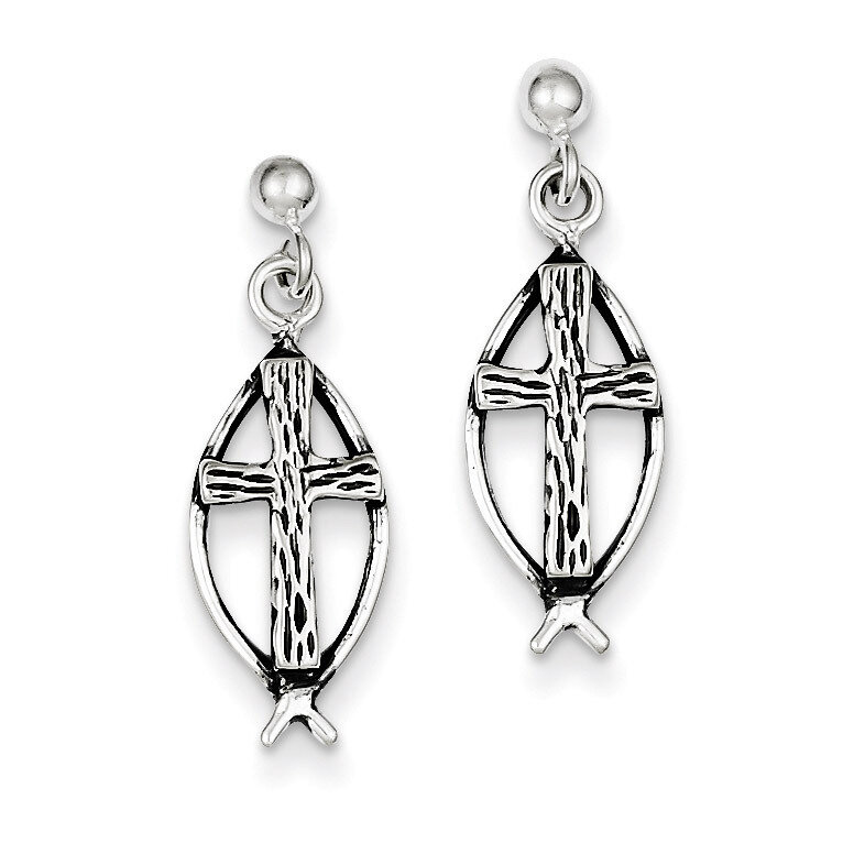 Ichthus (fish) Cross Earrings Sterling Silver QE4282