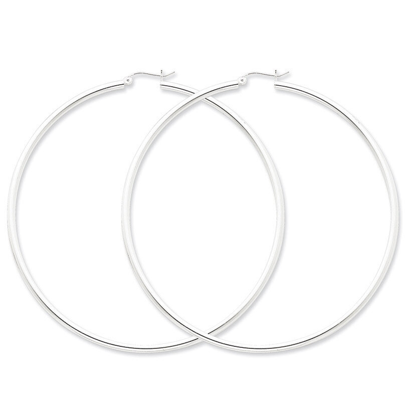 2.5mm Round Hoop Earrings Sterling Silver Rhodium-plated QE4395
