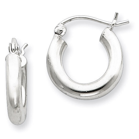 3mm Round Hoop Earrings Sterling Silver Rhodium-plated QE4396
