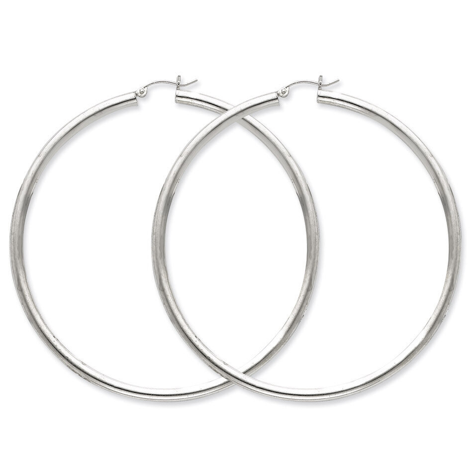 3mm Round Hoop Earrings Sterling Silver Rhodium-plated QE4400