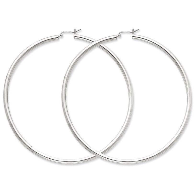 3mm Round Hoop Earrings Sterling Silver Rhodium-plated QE4401