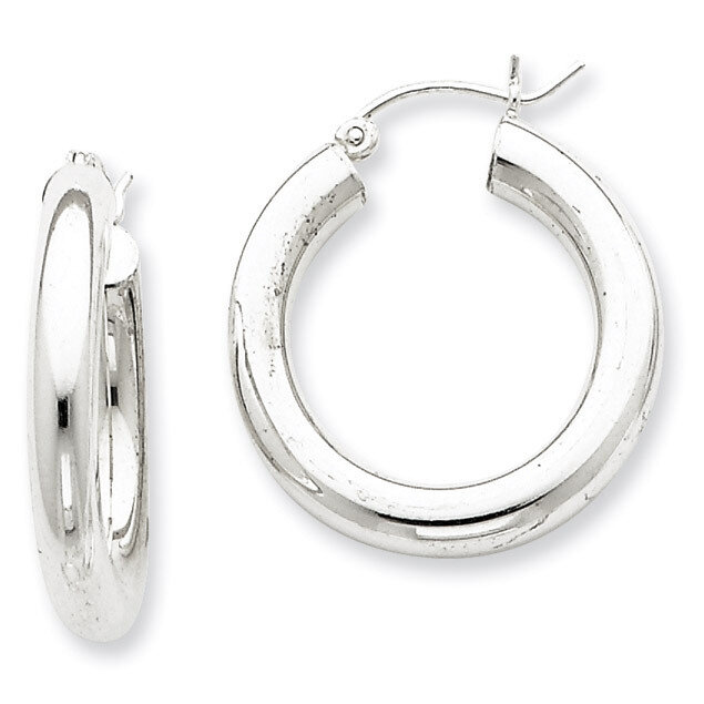 4mm Round Hoop Earrings Sterling Silver Rhodium-plated QE4402