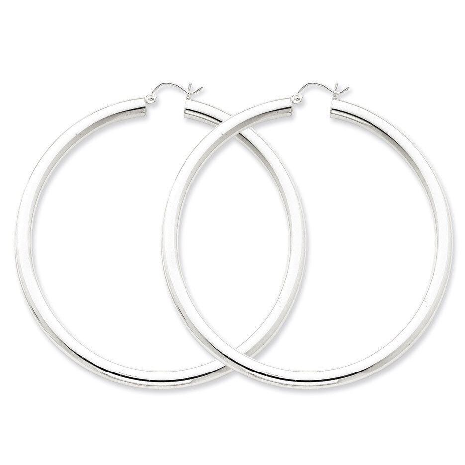 4mm Round Hoop Earrings Sterling Silver Rhodium-plated QE4405, MPN: QE4405, 883957930251