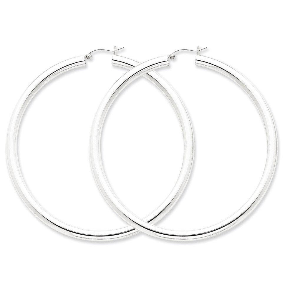 4mm Round Hoop Earrings Sterling Silver Rhodium-plated QE4406, MPN: QE4406, 883957930268