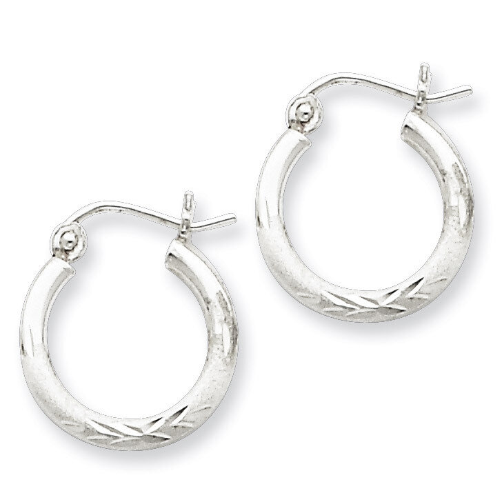 2mm Satin &amp; Diamond Cut Hoop Earrings Sterling Silver Rhodium-plated QE4415, MPN: QE4415, 883957930…