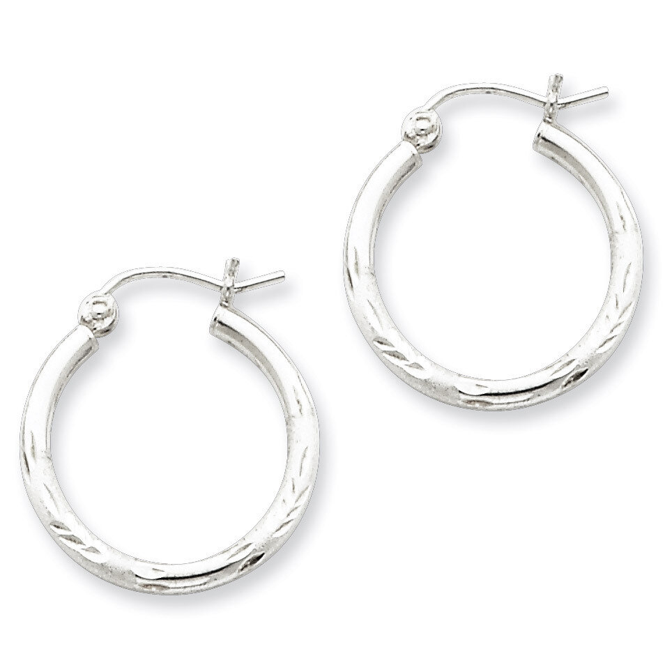 2mm Satin &amp; Diamond Cut Hoop Earrings Sterling Silver Rhodium-plated QE4417, MPN: QE4417, 883957930…