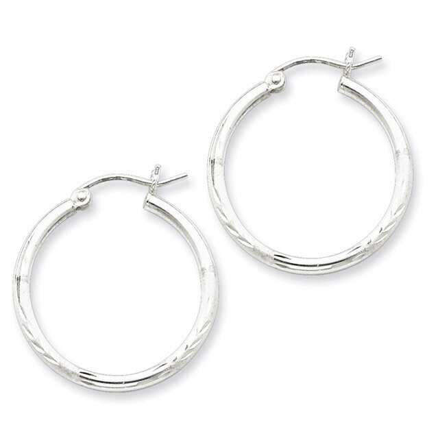2mm Satin &amp; Diamond Cut Hoop Earrings Sterling Silver Rhodium-plated QE4418, MPN: QE4418, 883957930…