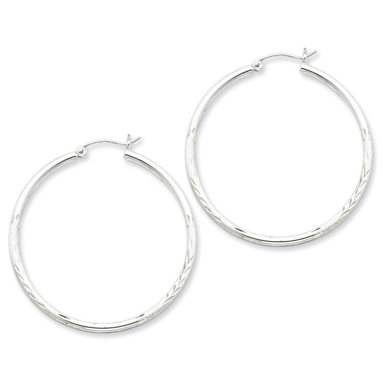 2mm Satin &amp; Diamond Cut Hoop Earrings Sterling Silver Rhodium-plated QE4421, MPN: QE4421, 883957930…