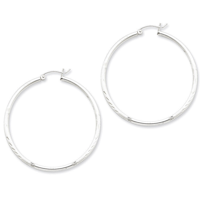 2mm Satin &amp; Diamond Cut Hoop Earrings Sterling Silver Rhodium-plated QE4422, MPN: QE4422, 883957930…