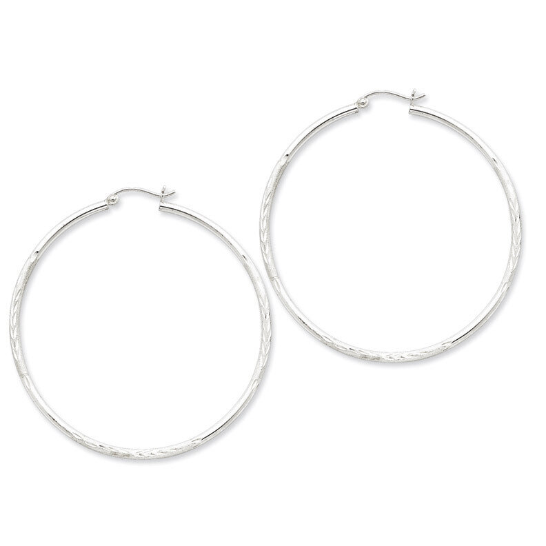 2mm Satin &amp; Diamond Cut Hoop Earrings Sterling Silver Rhodium-plated QE4424, MPN: QE4424, 883957930…