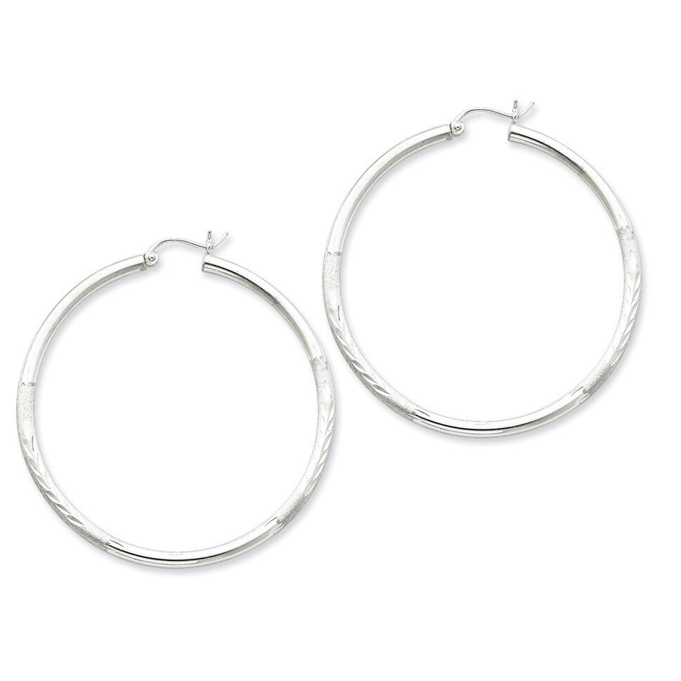 2.5mm Satin &amp; Diamond Cut Hoop Earrings Sterling Silver Rhodium-plated QE4432, MPN: QE4432, 8839579…