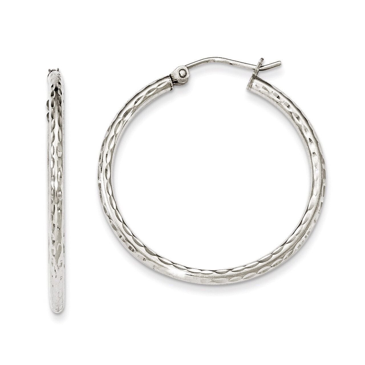 2.00mm Diamond Cut Hoop Earrings Sterling Silver Rhodium-plated QE4462, MPN: QE4462, 883957718750