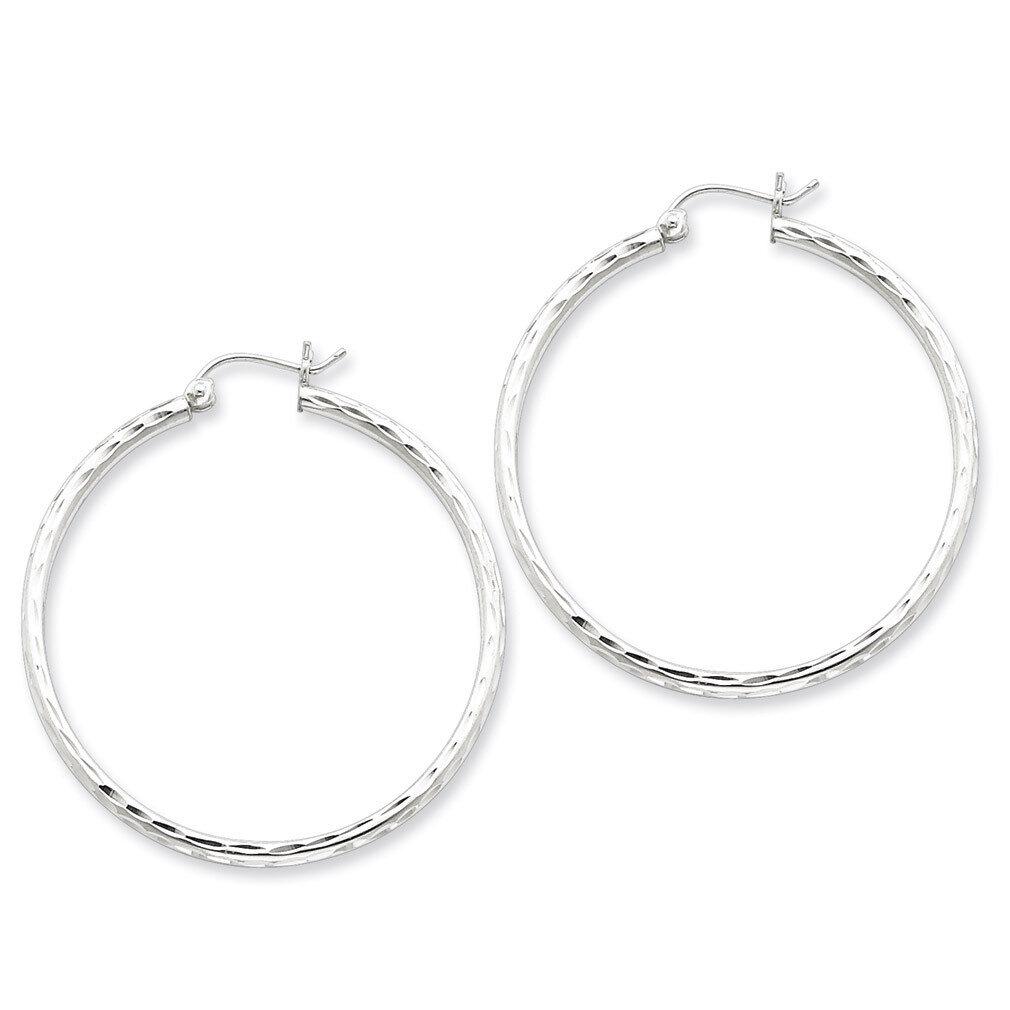 2.00mm Diamond Cut Hoop Earrings Sterling Silver Rhodium-plated QE4464, MPN: QE4464, 883957930831
