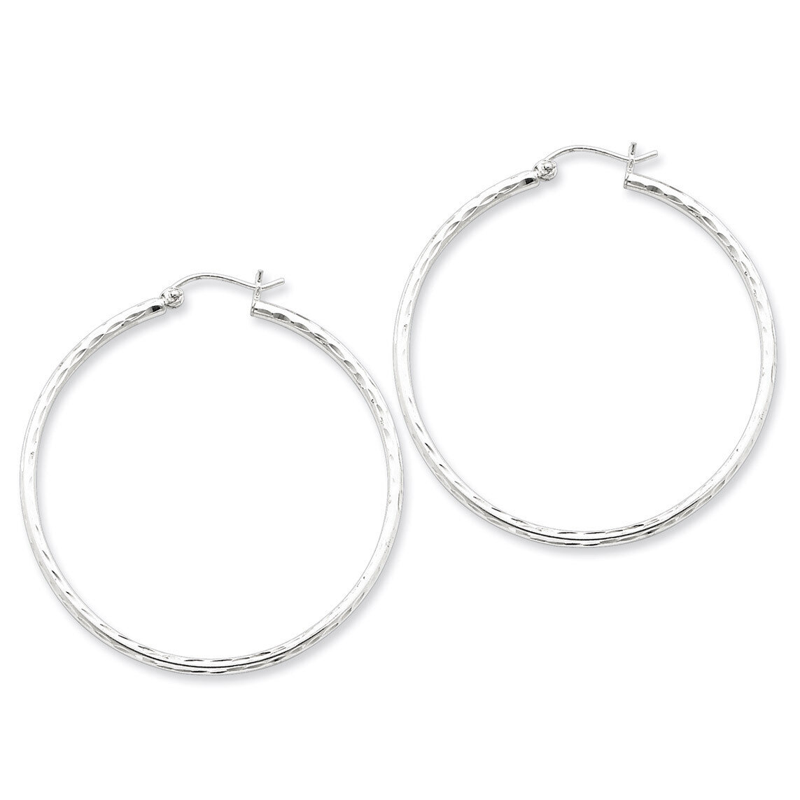 2.00mm Diamond Cut Hoop Earrings Sterling Silver Rhodium-plated QE4465, MPN: QE4465, 883957930848