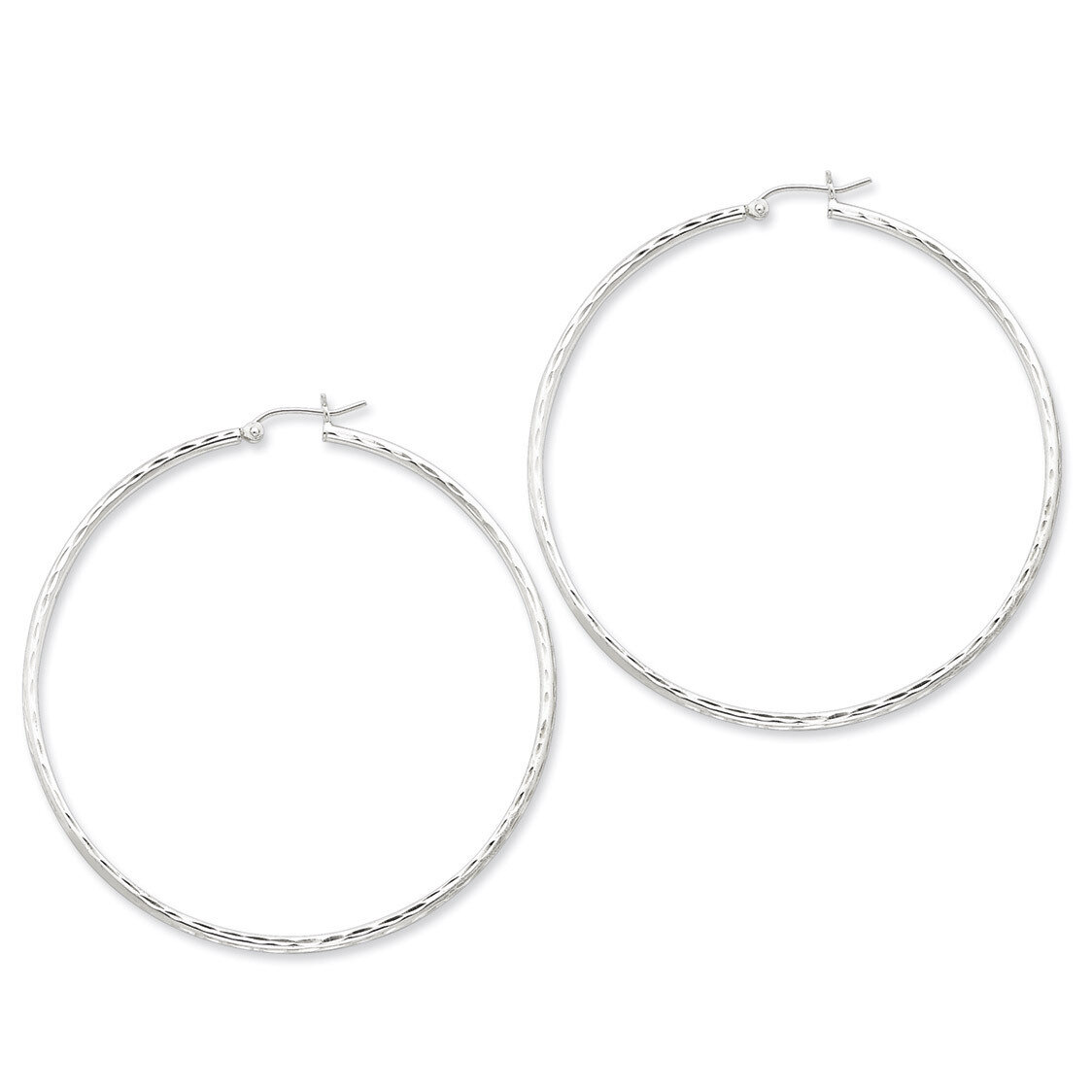 2.00mm Diamond Cut Hoop Earrings Sterling Silver Rhodium-plated QE4468, MPN: QE4468, 883957930879