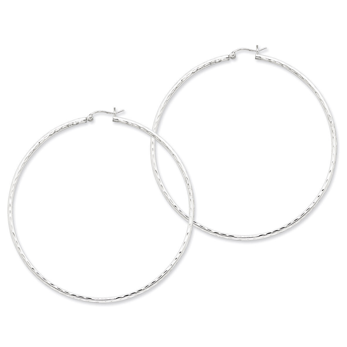 2mm Polished Diamond Cut Hoop Earrings Sterling Silver Rhodium-plated QE4470, MPN: QE4470, 88395793…