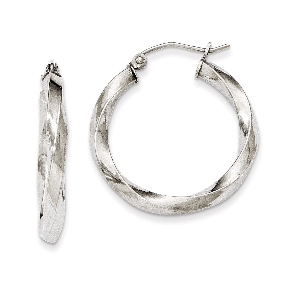 3.00mm Twisted Hoop Earrings Sterling Silver Rhodium-plated QE4584