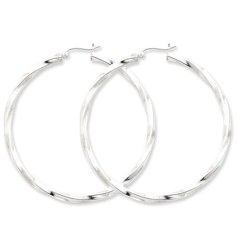 3mm Polished Twisted Hoop Earrings Sterling Silver Rhodium-plated QE4590, MPN: QE4590, 883957932033