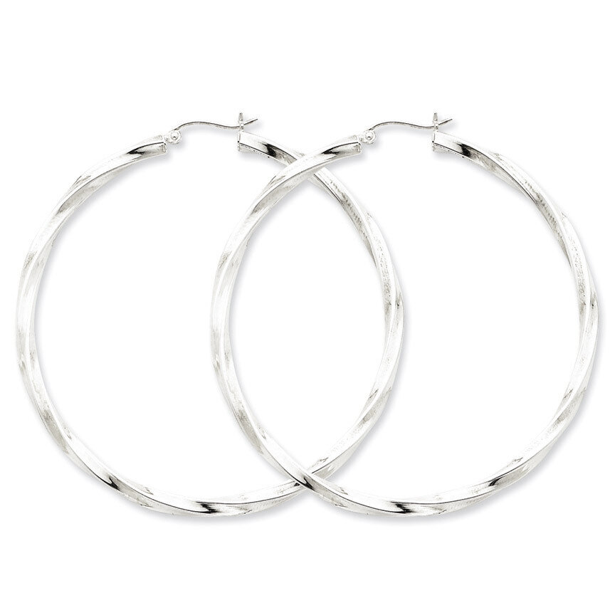 3mm Polished Twisted Hoop Earrings Sterling Silver Rhodium-plated QE4591