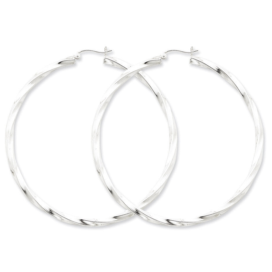 3mm Polished Twisted Hoop Earrings Sterling Silver Rhodium-plated QE4592