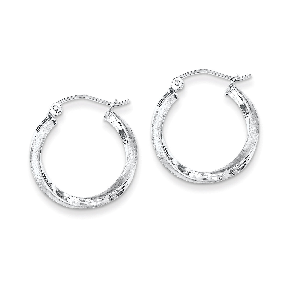 Satin &amp; Diamond Cut Twist Hoop Earrings Sterling Silver Rhodium-plated QE4597, MPN: QE4597, 8839579…