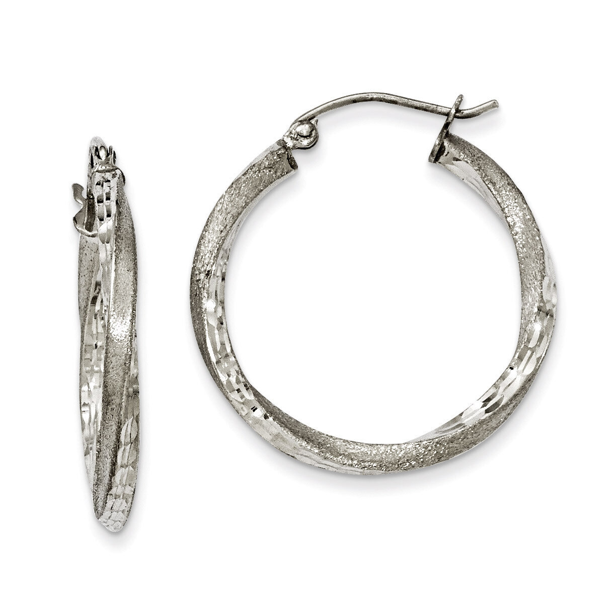 Diamond Cut Twist Hoop Earrings Sterling Silver Satin QE4598, MPN: QE4598, 883957932118
