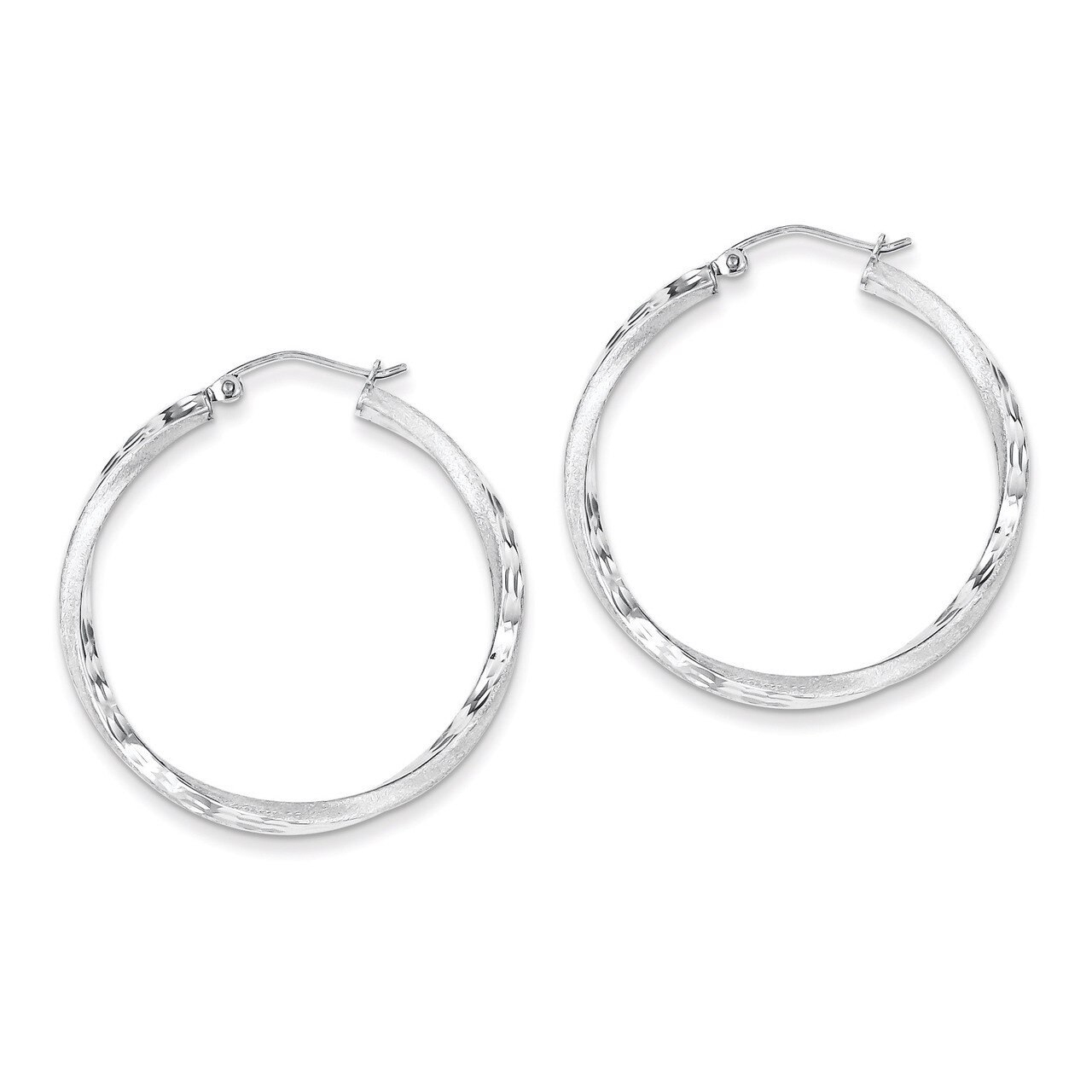 Satin &amp; Diamond Cut Twist Hoop Earrings Sterling Silver Rhodium-plated QE4600, MPN: QE4600, 8839579…